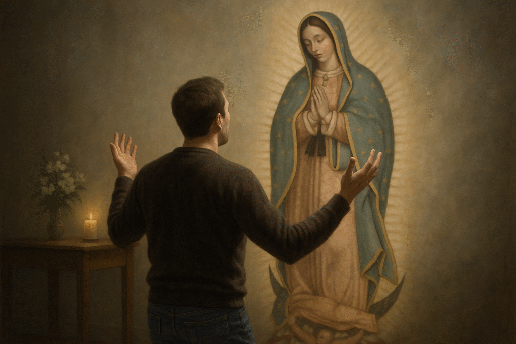 Imagem de consagração a Maria, simbolizando a entrega total a Deus e a fé cristã