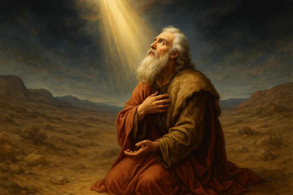 Santo Elias recebendo o chamado de Deus no deserto.