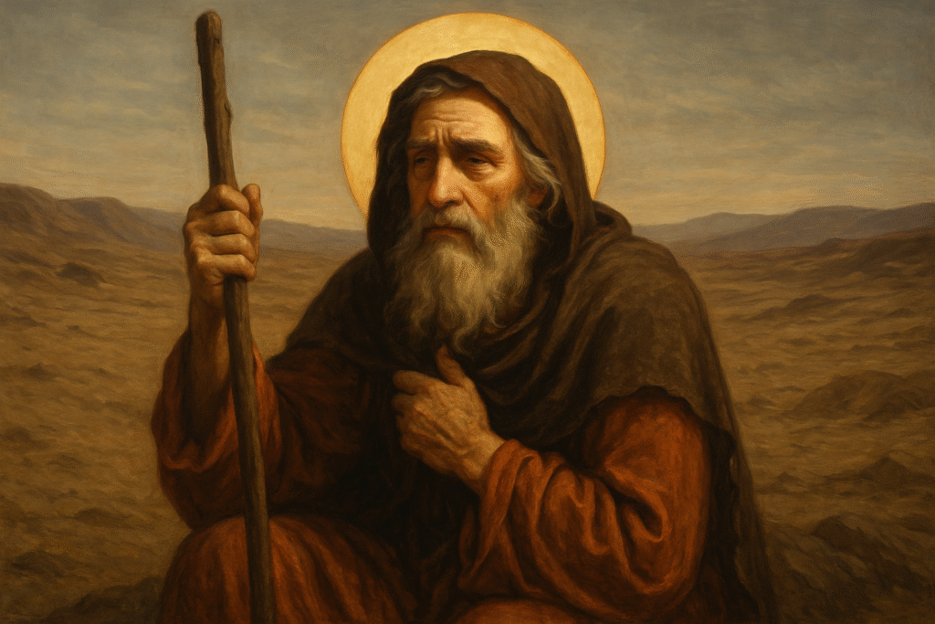 Santo Elias enfrentando solidão no deserto, mas permanecendo fiel.