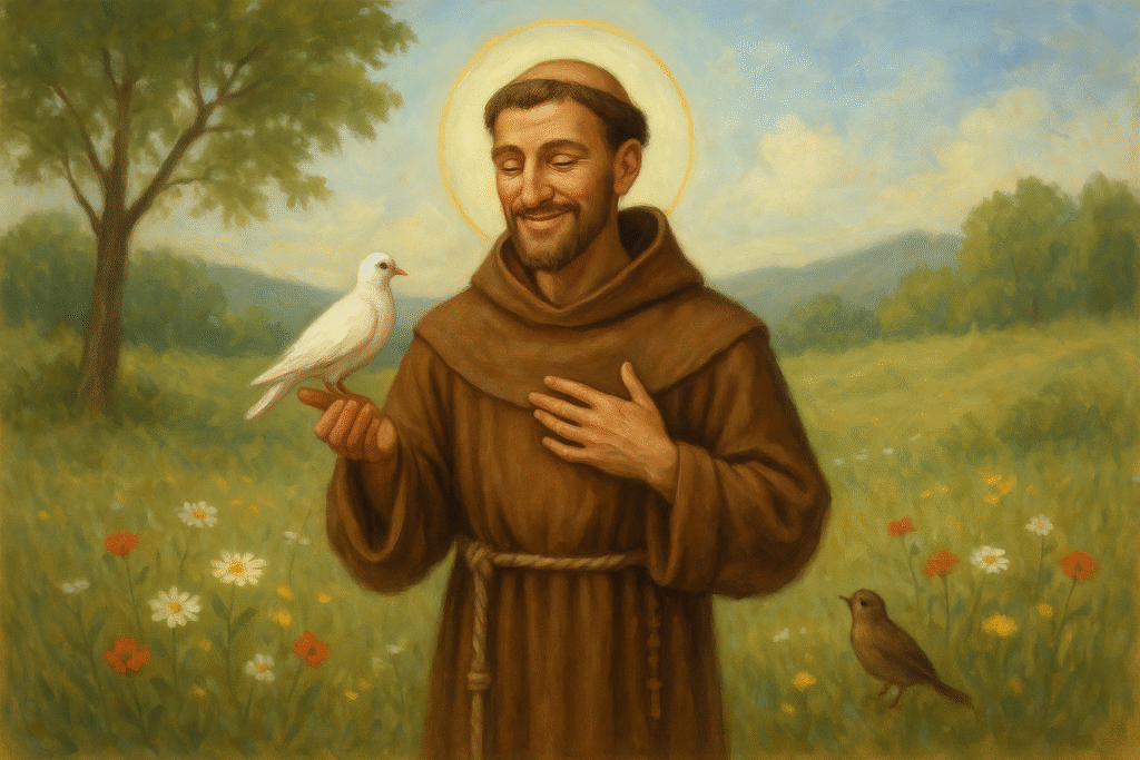 São Francisco de Assis, simbolizando paz e perdão em seu exemplo cristão.