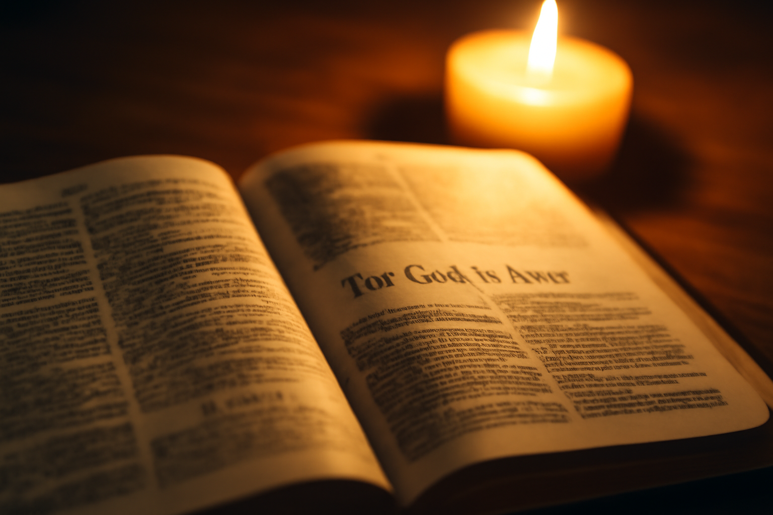 Bíblia aberta em 1 João 4:8 iluminada por vela, simbolizando o amor de Deus.