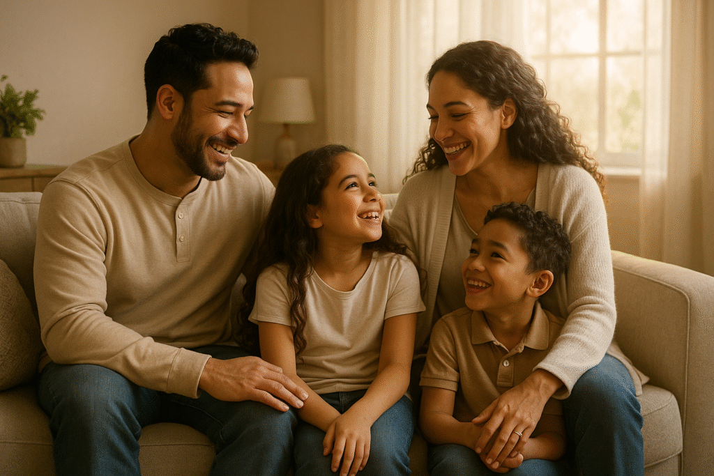 Família vivendo a paz e a mansidão do Espírito Santo em harmonia