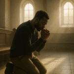 Pessoa orando no Espírito, em ambiente de tranquilidade e conexão com Deus.