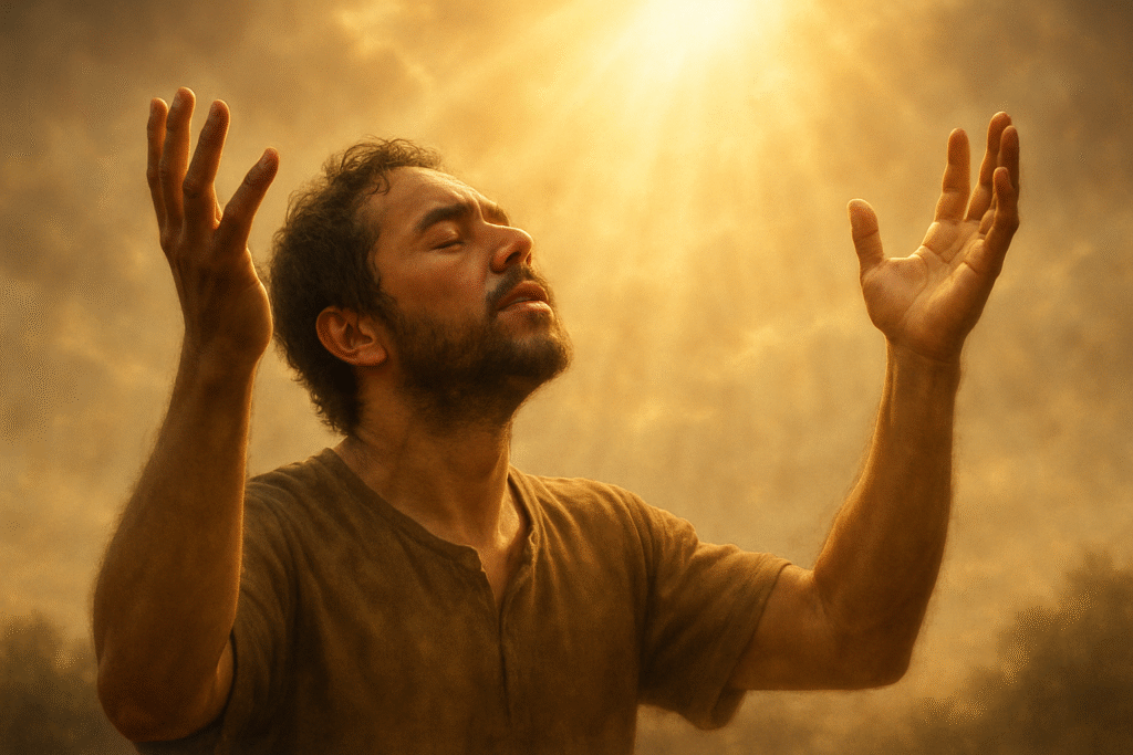 Pessoa em oração profunda, buscando intimidade com Deus e conexão espiritual.